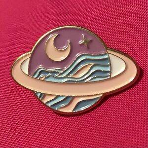 Saturn with Crescent Moon Enamel Pin